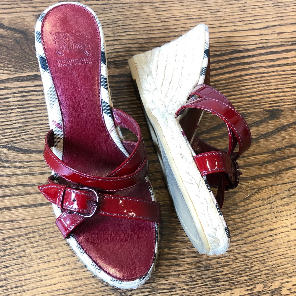 Burberry Red Espadrille Wedge Strappy Sandal